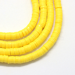 Handmade Polymer Clay Beads, Disc/Flat Round, Heishi Beads, Yellow, 6x1mm, Hole: 2mm, about 380~400pcs/strand, 17.7 inch(X-CLAY-R067-6.0mm-22)