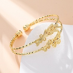 Brass Cuff Bangles, Torque Bangles for Women, Butterfly with Spike of Rice, Rack Plating, Cadmium Free & Lead Free, Lasting Plated, Real 18K Gold Plated, Inner Diameter: 2-1/4x1-3/4  inch(5.6x4.5cm)(BJEW-U025-01G-01)