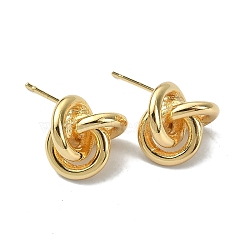 Brass Interlocking Rings Knot Stud Earrings for Women, Real 18K Gold Plated, 12.5x12.5mm, Pin: 0.7mm(KK-B072-38G)