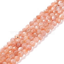 Natural Sunstone Beads Strands, Round, Faceted, Grade A, 4mm, Hole: 0.8mm, about 91pcs/strand, 15.12''(38.4cm)(G-K315-B02-A)