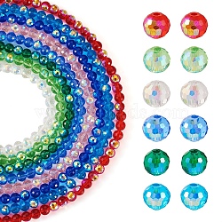 Pandahall 8 Strands 8 Colors Transparent Electroplate Glass Beads Strands, Faceted, Half AB Color Plated, Round, Mixed Color, 6x5mm, Hole: 1mm, about 95~100pcs/strand, 20.47~21.34 inch(52~54.2cm), 1 strand/color(EGLA-TA0001-27B)