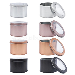 Olycraft Iron Frosted Storage Jar, with PVC Clear Window, Cylinder Sealed Cans for Cupcake, Tea, Candles, Column, Mixed Color, 90x60mm, Inner Diameter: 82mm, Clear Window: 68mm, 4 colors, 2pcs/color, 8pcs/set(CON-OC0001-08)