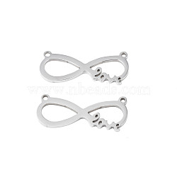 201 Stainless Steel Connector Charms, Infinity, Stainless Steel Color, 25x10x1mm, Hole: 1.2mm(STAS-N095-098)