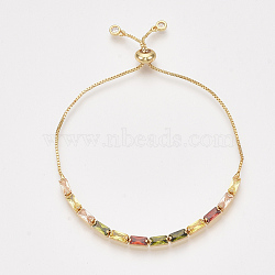 Adjustable Brass Cubic Zirconia Slider Bracelets, Bolo Bracelets, with Box Chains, Golden, 9-1/2 inch(24cm)(BJEW-S142-01B-G)