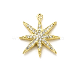 Rack Plating Brass Micro Pave Clear Cubic Zirconia Pendants, Long-Lasting Plated, Lead Free & Cadmium Free, Star Charms, Real 18K Gold Plated, 22x19.5x3mm, Hole: 1.2mm(KK-L210-011G)