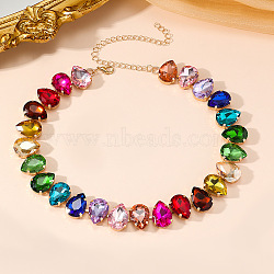 Alloy Colorful Rhinestone Cup Chain Necklaces for Women, Golden, Teardrop, 14.96 inch(38cm)(FS-WG72CA4-03)