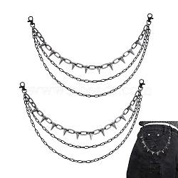 2Pcs Aluminum & Iron Spike Rivet Tassel Chains Belt, with Alloy Swivel Clasps, Garment Accessories, Black, 483mm(AJEW-UN0002-11EB)