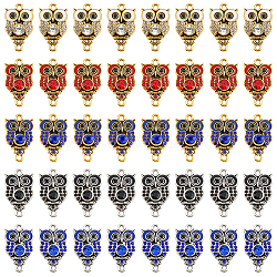 SUPERFINDINGS 40Pcs 5 Colors Alloy Rhinestone Connector Charms, Owl Links, Antique Silver & Antique Golden, with Enamel, Mixed Color, 25x15x4.5mm, Hole: 2mm, 8pcs/color(FIND-FH0007-70)