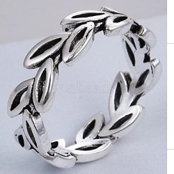 Brass Finger Rings, Leaf, Antique Silver, US Size 5 1/4(15.9mm)(RJEW-BB70584)