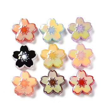 Opaque Acrylic Beads, with Enamel, Sakura, Mixed Color, 25x26x9mm, Hole: 3mm