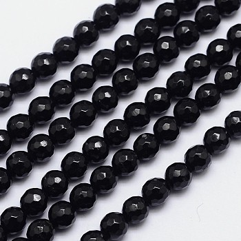 Faceted Round Natural Black Tourmaline Bead Strands, Grade AB+, 6mm, Hole: 1mm, about 65pcs/strand, 15.5 inch