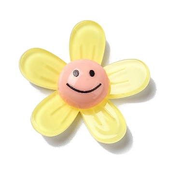 Acrylic Cabochons, Flower with Smiling Face, Champagne Yellow, 34x35.5x8mm