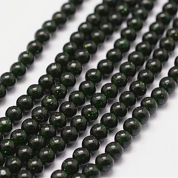 Synthetic Green Goldstone Beads Strands, Dyed & Heated, Round, 6mm, Hole: 1.2mm, 64pcs/strand, 14.5~15 inch