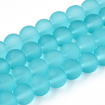 Transparent Glass Bead Strands, Frosted, Round, Dark Turquoise, 8mm, Hole: 1.3mm, about 99pcs/strand, 31.4 inch