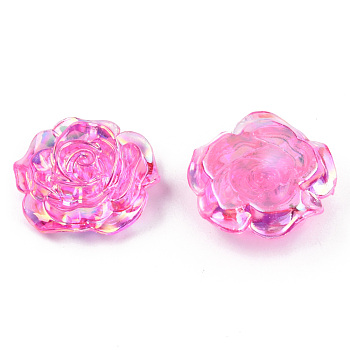 Transparent ABS Plastic Cabochons, AB Color Plated, Rose, Hot Pink, 24x23.5x9mm