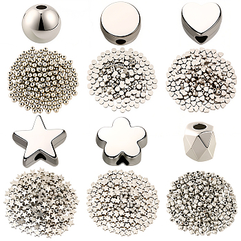 1200Pcs 6 Styles CCB Plastic Beads, Mixed Shapes, Platinum, 4.5~7.8x4.5~8x2.8~3mm, Hole: 1.2~1.8mm, 200pcs/style