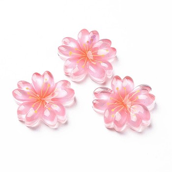 Transparent Epoxy Resin Cabochons, Flower, Pink, 22x21x5mm
