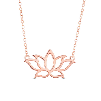 SHEGRACE 925 Sterling Silver Pendant Necklace, with Lotus Flower Pendant(Chain Extenders Random Style), Rose Gold, 15.74 inch (400mm)