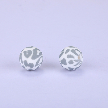 Printed Round Silicone Focal Beads, Gray, 15x15mm, Hole: 2mm