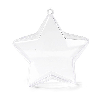 Openable Transparent Plastic Pendants, Fillable Plastic Bauble Christmas Ornament, Star, Clear, 75x70x35.5mm, Hole: 3mm, Inner Diameter: 56x97mm.