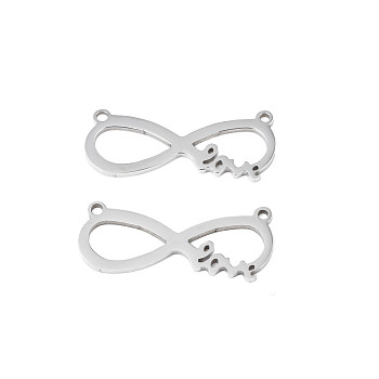 201 Stainless Steel Connector Charms, Infinity, Stainless Steel Color, 25x10x1mm, Hole: 1.2mm