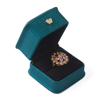 PU Leather Ring Storage Box, Plush Interior Gift Case, for Jewelry Showcase Ring Holder, Dark Cyan, 5.85x5.85x4.8cm