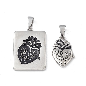 304 Stainless Steel Pendants Set, with Enamel, Rectangle Heart Charm, Stainless Steel Color, 37.5x25x3mm, Hole: 9.5x5mm