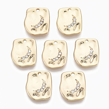 Alloy Charms, with Crystal Rhinestone, Cadmium Free & Nickel Free & Lead Free, Rounded Square, Real 18K Gold Plated, 14x11.5x2mm, Hole: 1.2mm