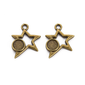 Tibetan Style Alloy Pendant Cabochon Settings, Cadmium Free & Lead Free, Hollow Star, Antique Bronze, Tray: 5mm, 19x15x2mm, Hole: 1.8mm
