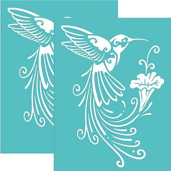 Self-Adhesive Silk Screen Printing Stencil, for Painting on Wood, DIY Decoration T-Shirt Fabric, Turquoise, Bird Pattern, 195x140mm