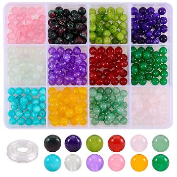 DIY Jewelry Bracelets Making Kits, 480Pcs 6mm Dyed Round Natural White Jade Beads and Flat Elastic Thread, Mixed Color, Beads: 480pcs