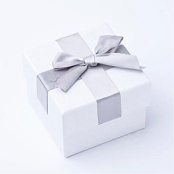 Cardboard Box, Pendant and Ring Boxes, with Bowknot Ribbon, Square, White, 7.4x7.4x5.3cm