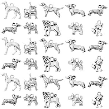 Tibetan Style Alloy Puppy Pendants, Cadmium Free & Lead Free, Bulldog Charms, Antique Silver, 45pcs/Box