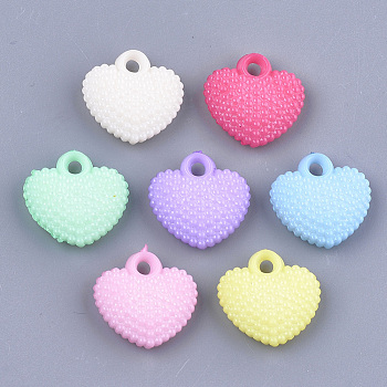 Opaque Solid Color Acrylic Pendants, Heart, Mixed Color, 18x18x5.5mm, Hole: 2.5mm, about 640pcs/500g
