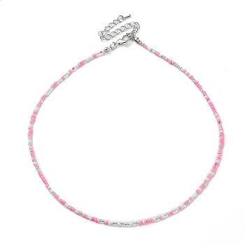 Glass Beaded Necklace, with Alloy Clasps, Pink, 16.10 inch(40.9cm)