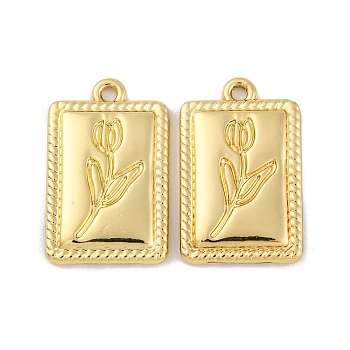 Alloy Pendants, Rectangle with Flower, Golden, 20.5x13x2.5mm, Hole: 1.4mm