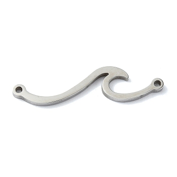 Non-Tarnish 304 Stainless Steel Connector Charms, Wave Shaped Links, Stainless Steel Color, 7.5x30x1mm, Hole: 1.2mm