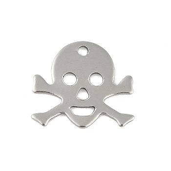 Non-Tarnish 201 Stainless Steel Charms, Skull Charm, Stainless Steel Color, 13x15x1mm, Hole: 1.4mm