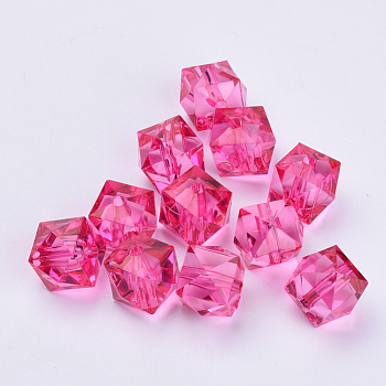 Transparent Acrylic Beads, Faceted, Cube, Medium Violet Red, 8x8x7.5mm, Hole: 1.6mm, about 1730pcs/500g