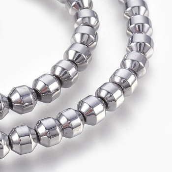 Electroplated Non-magnetic Synthetic Hematite Bead Strand, Round, Faceted, Platinum Plated, 6x6mm, Hole: 0.7mm, about 67pcs/strand, 15.7 inch(40cm)