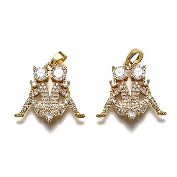 Brass Clear Cubic Zirconia Constellation Charms, Long-Lasting Plated, Real 18K Gold Plated, Gemini, 20x20x3mm, Hole: 4.5x2mm