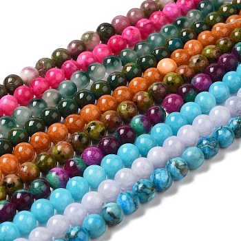 Natural Dyed Jade Beads Strands, Round, Mixed Color, 10~10.5mm in diameter, Hole: 1mm, about 37pcs/strand, 14.76''~14.80''(37.5~37.6cm)