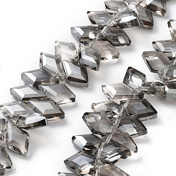 Electroplate Rhombus Glass Beads Strands, Faceted, Pear Lurster Plated, Gray, 13x8x4mm, Hole: 1.2mm, about 99~100pcs/strand, 15.35''(39cm)