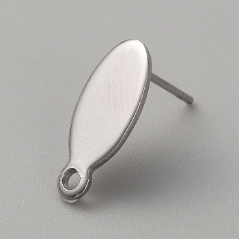 304 Stainless Steel Stud Earring, with Horizontal Loops, Oval, Stainless Steel Color, 16x7mm, Hole: 1.6mm, Pin: 0.7mm