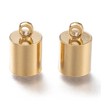 Brass Cord Ends, End Caps, Long-Lasting Plated, Column, Real 24K Gold Plated, 12.5x8mm, Hole: 2mm, Inner Diameter: 7mm