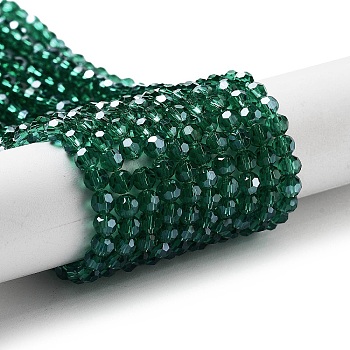 Electroplate Transparent Glass Beads Strands, Faceted(32 Facets), Round, Pearl Luster Plated, Sea Green, 4mm, Hole: 0.7mm, about 88~95pcs/strand, 12.99~14.06 inch(33~35.7cm)