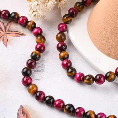 Natural Rose Tiger Eye(Dyed & Heated) and Yellow Tiger Eye(Dyed & Heated) Beads Strands(X-G-G101-8mm-1)-5