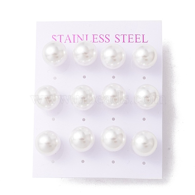 6 Pair Shell Pearl Round Ball Stud Earrings(EJEW-A067-18B-P)-2