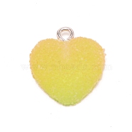 Resin Pendants, with Iron Loop, Heart, Light Green, 18x16.5x6mm, Hole: 2mm(RESI-WH0025-15A)