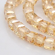 Half Rainbow Plated Glass Faceted Cube Beads Strands, Sandy Brown, 6x6x6mm, Hole: 1mm, about 100pcs/strand, 22.4 inch(GLAA-A031-6mm-HR05)